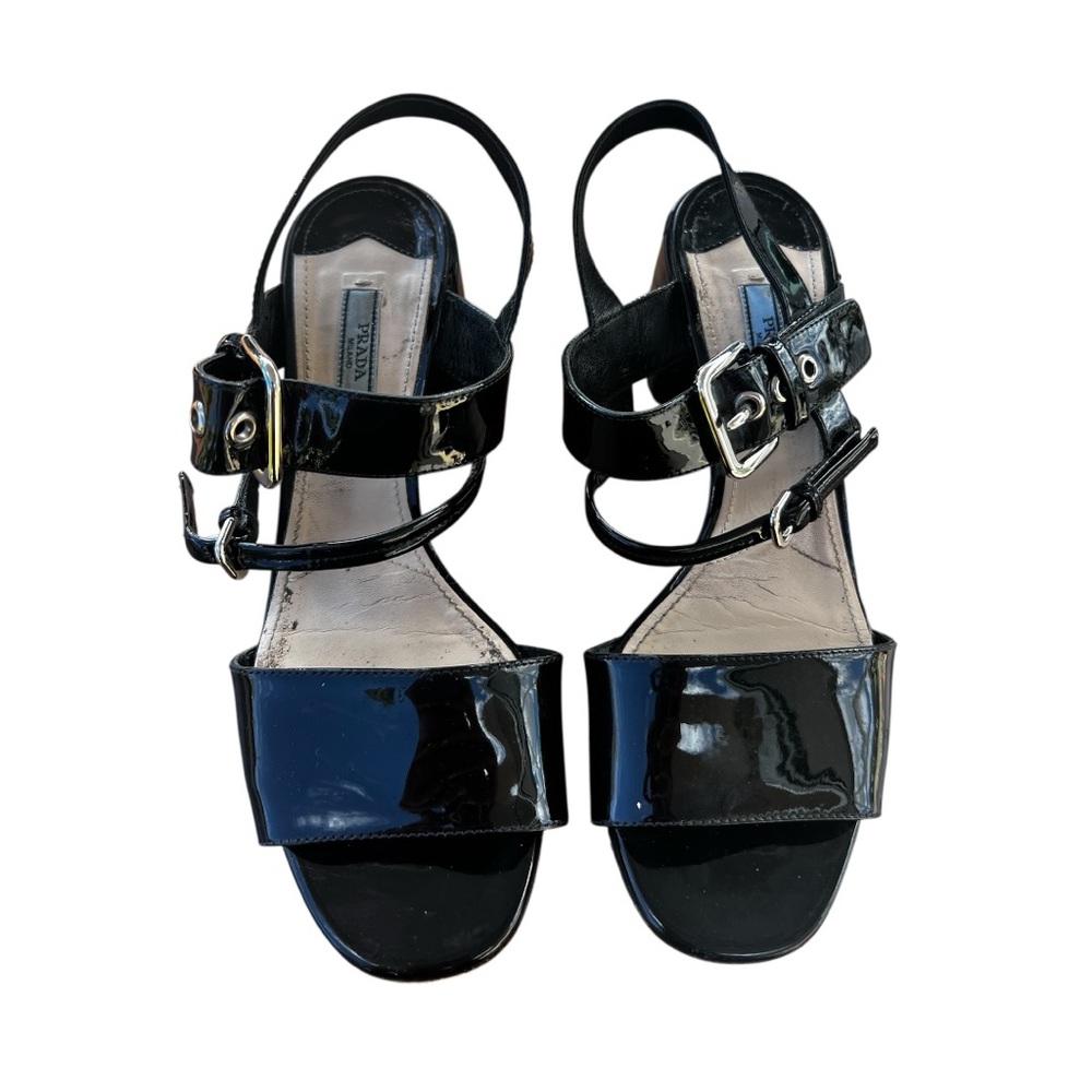 Prada Black Patent Leather Strappy Sandals - EU 39 / US 8.5